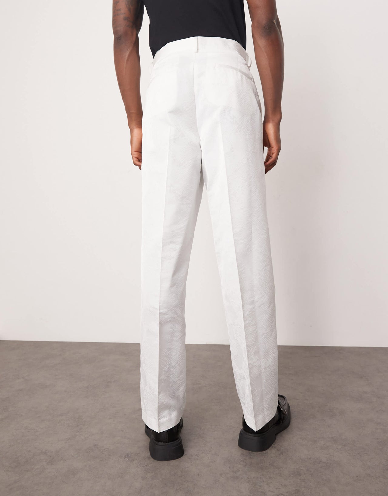 ASOS DESIGN wide leg suit trousers in snake jacquard in white