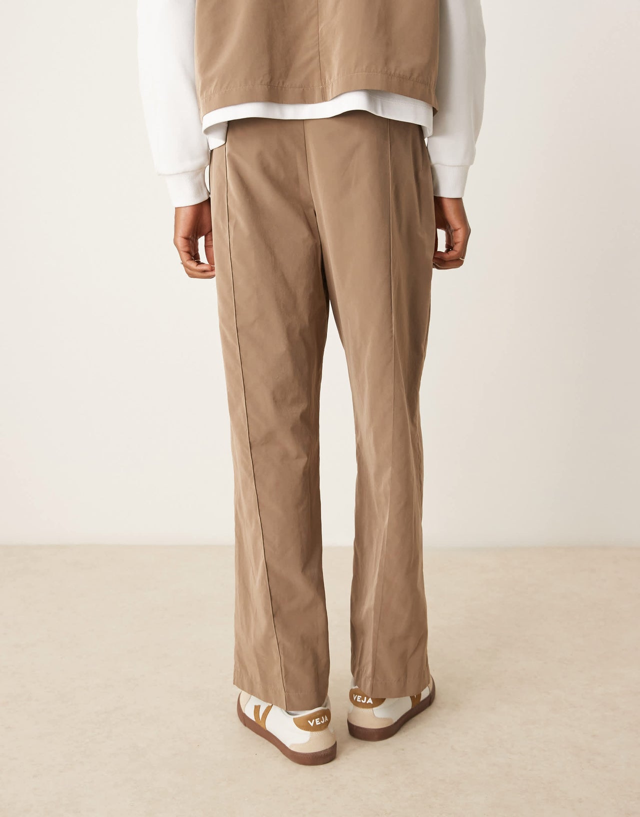 ASOS DESIGN wide leg smart co-ord trousers in brown tech fabric with elasticated waist