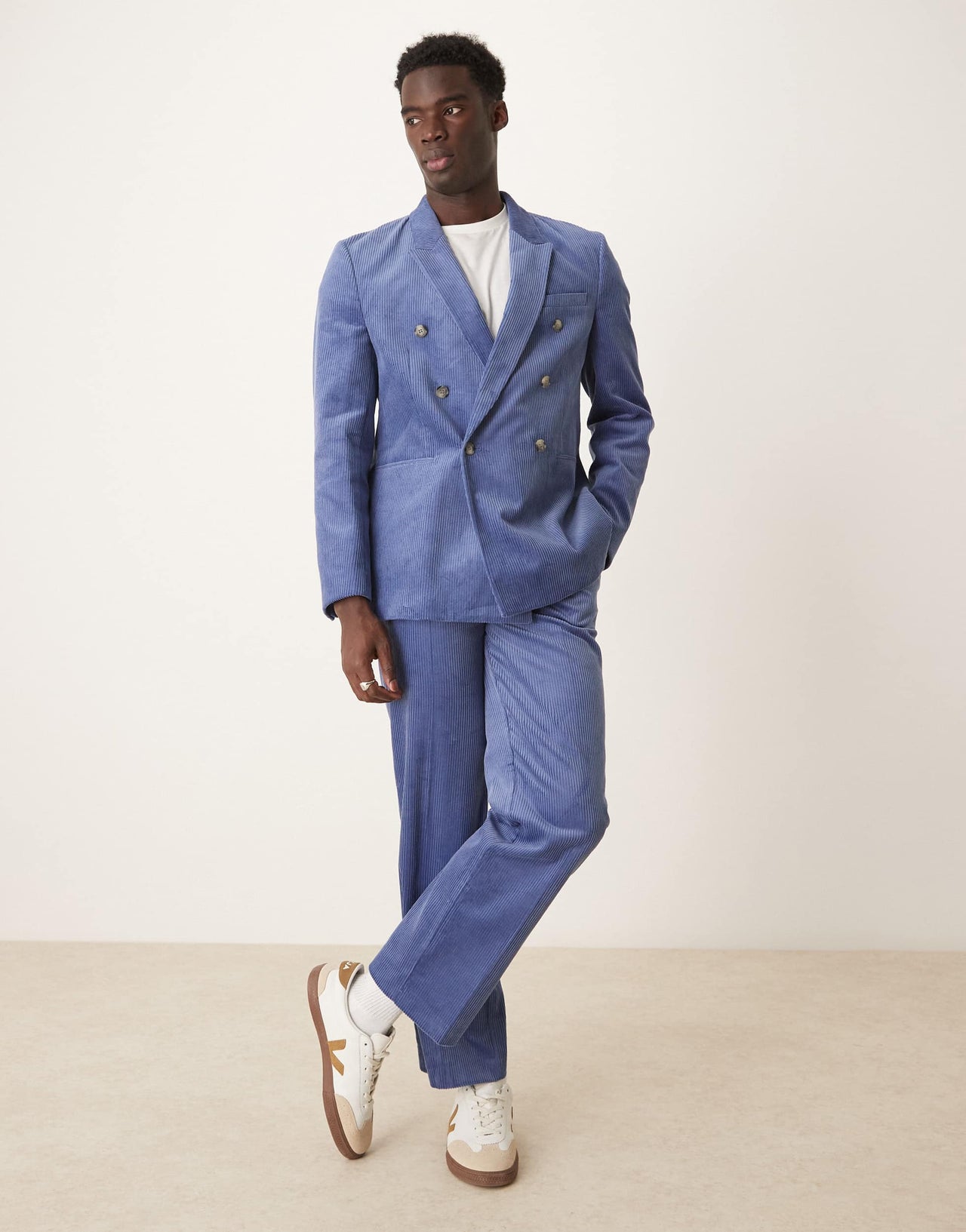ASOS DESIGN straight fit corduroy suit trousers in blue