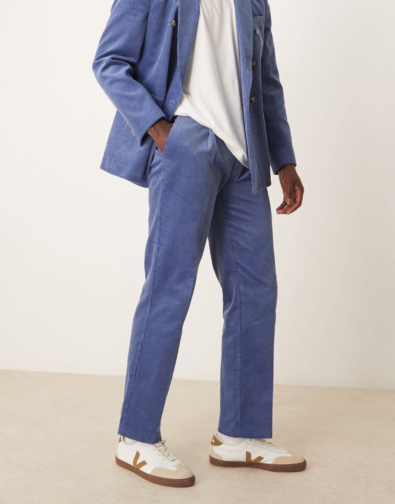 ASOS DESIGN straight fit corduroy suit trousers in blue