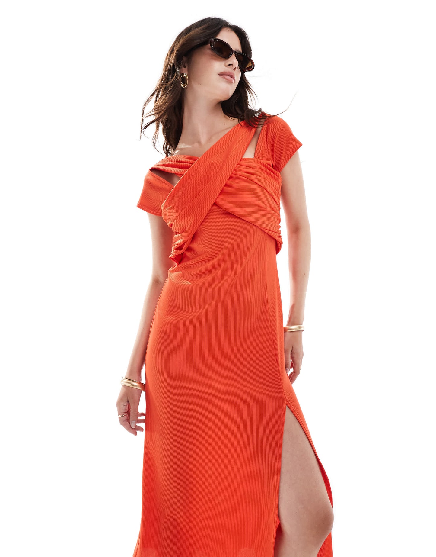 Closet London cross front midi dress in fiery red