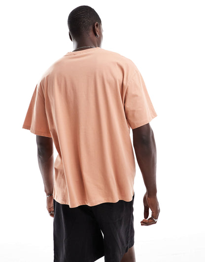 ONLY & SONS oversize t-shirt with crochet pocket in burnt orange