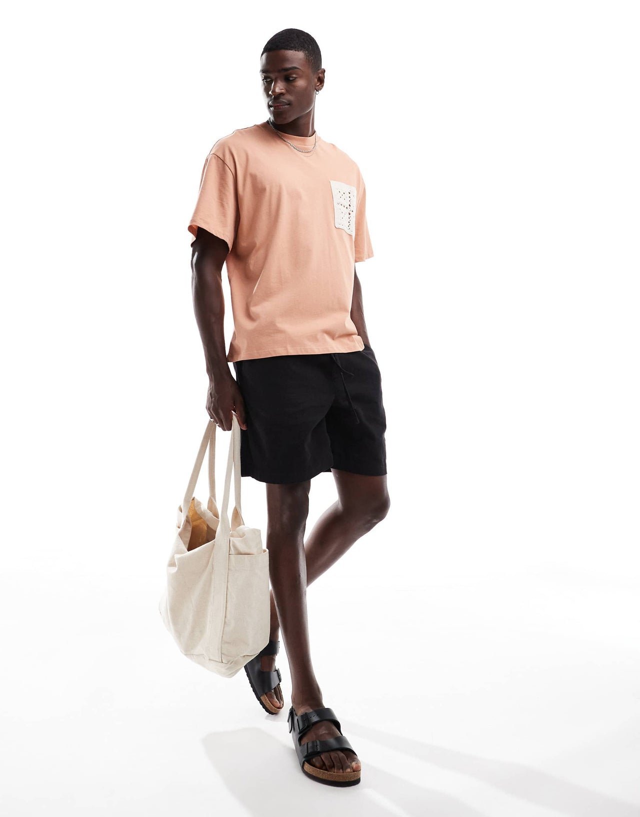 ONLY & SONS oversize t-shirt with crochet pocket in burnt orange