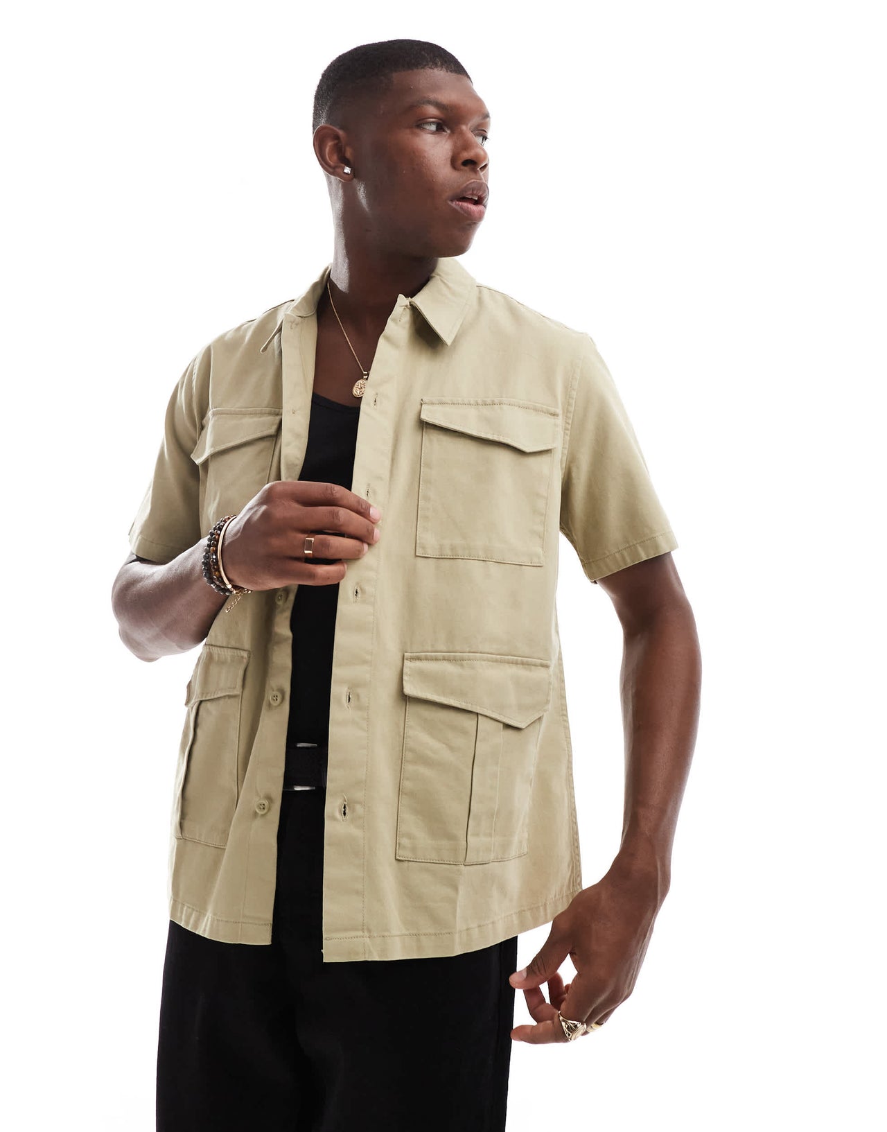 ONLY & SONS 4 pocket utility shirt in light brown