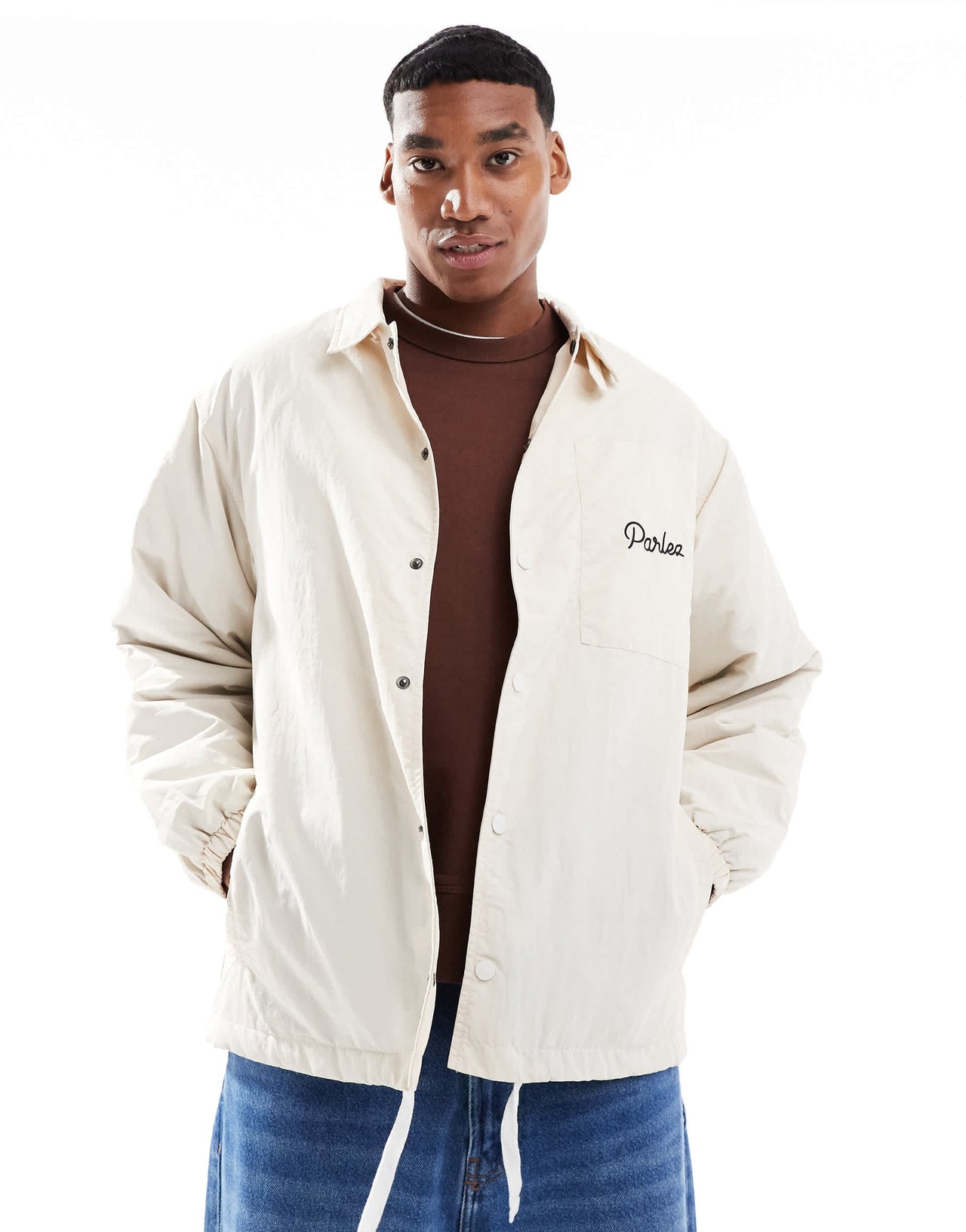 Parlez fulton logo coach jacket in off white