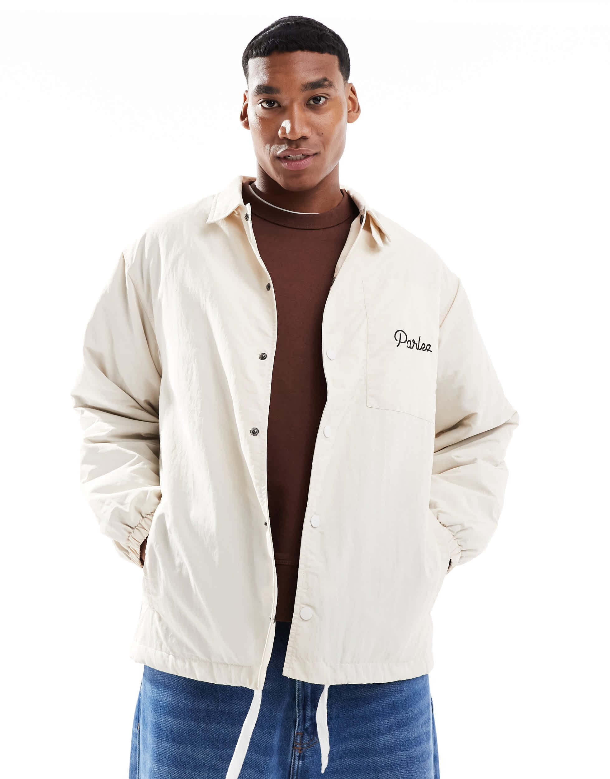 Parlez fulton logo coach jacket in off white