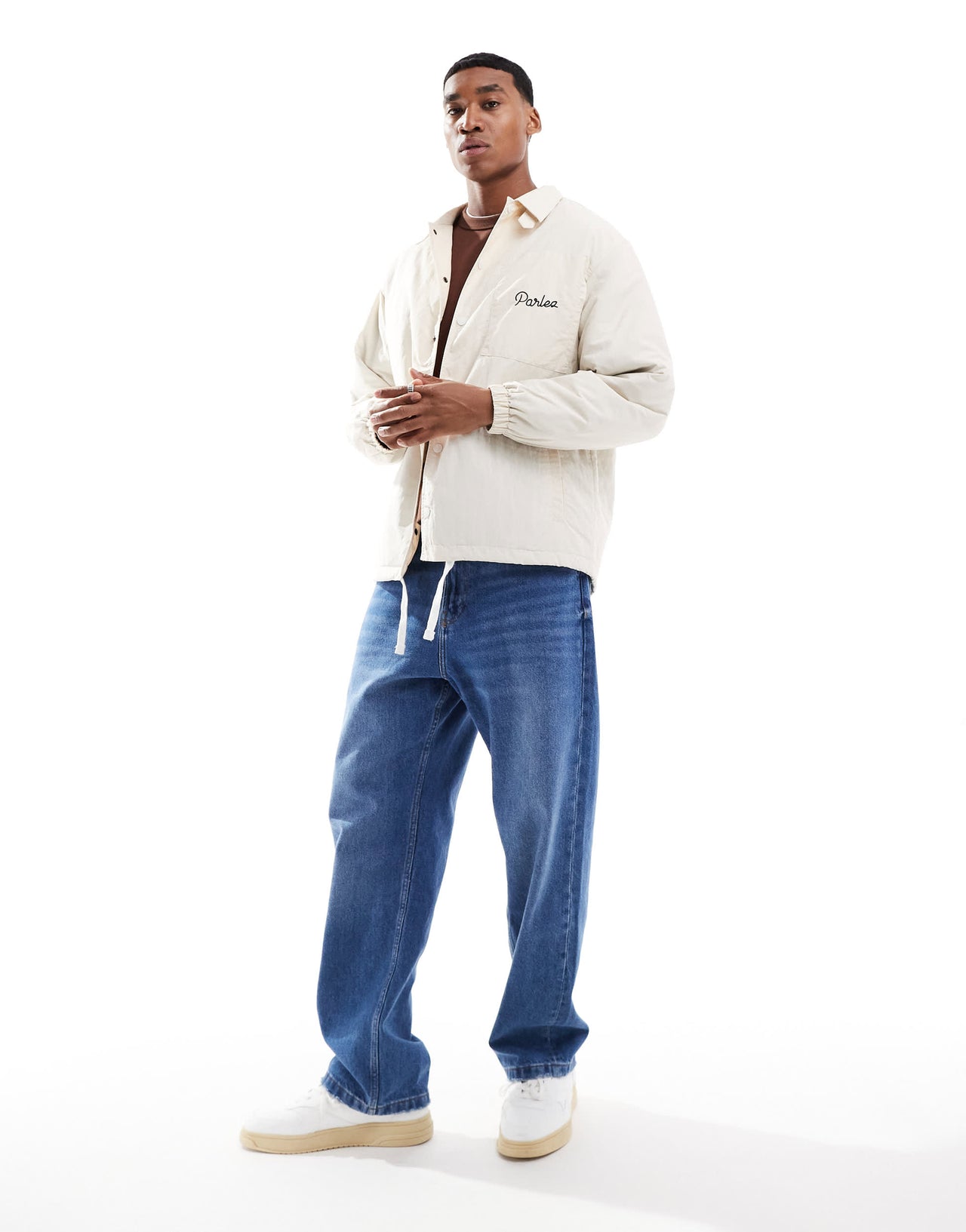 Parlez fulton logo coach jacket in off white