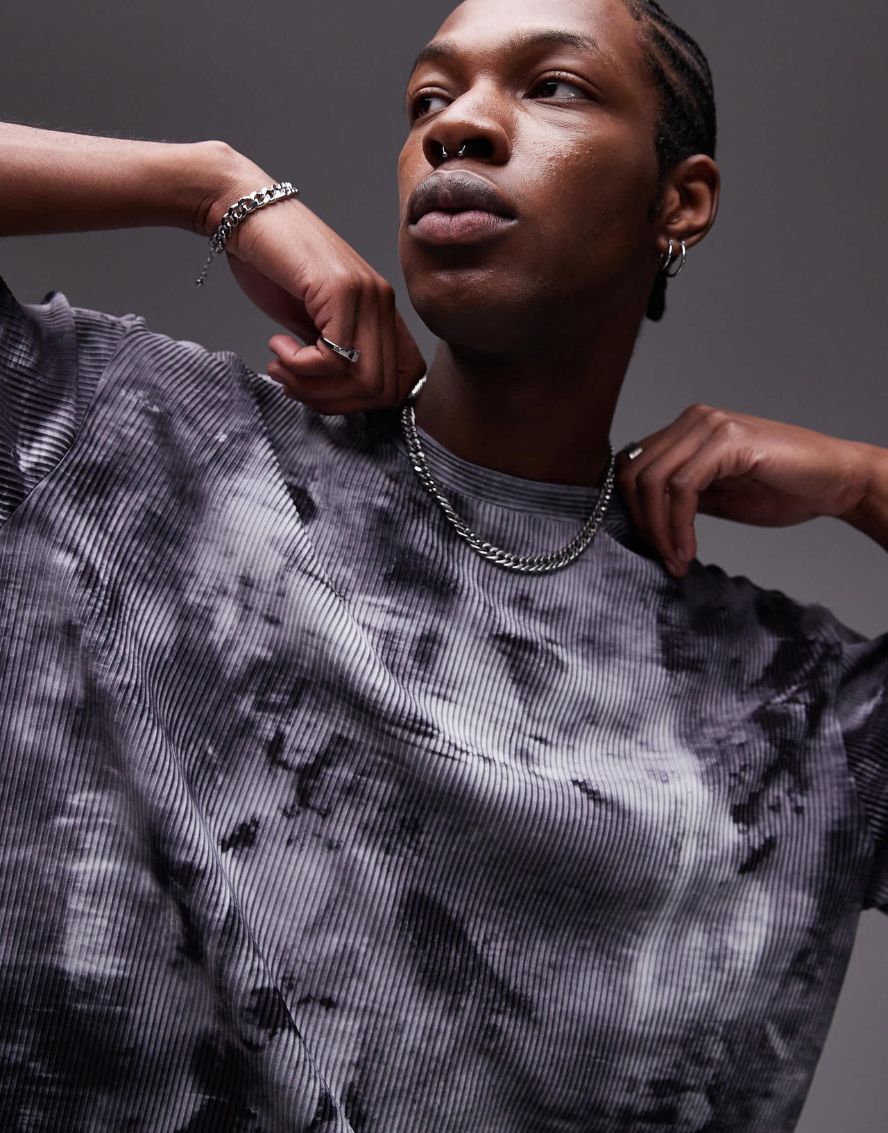 Topman relaxed fit printed plisse t-shirt in grey