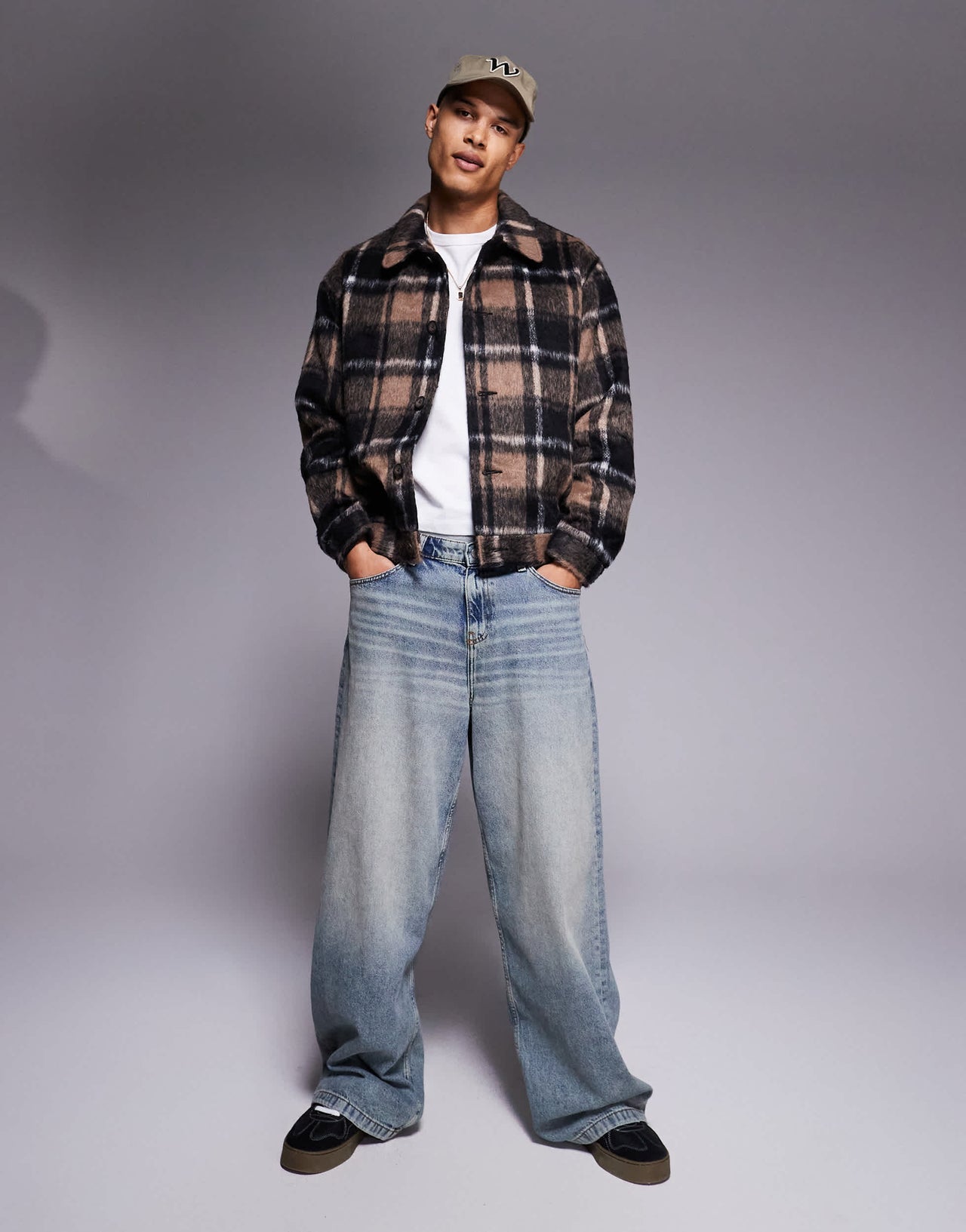 ASOS DESIGN wool look harrington jacket in black check - BLACK