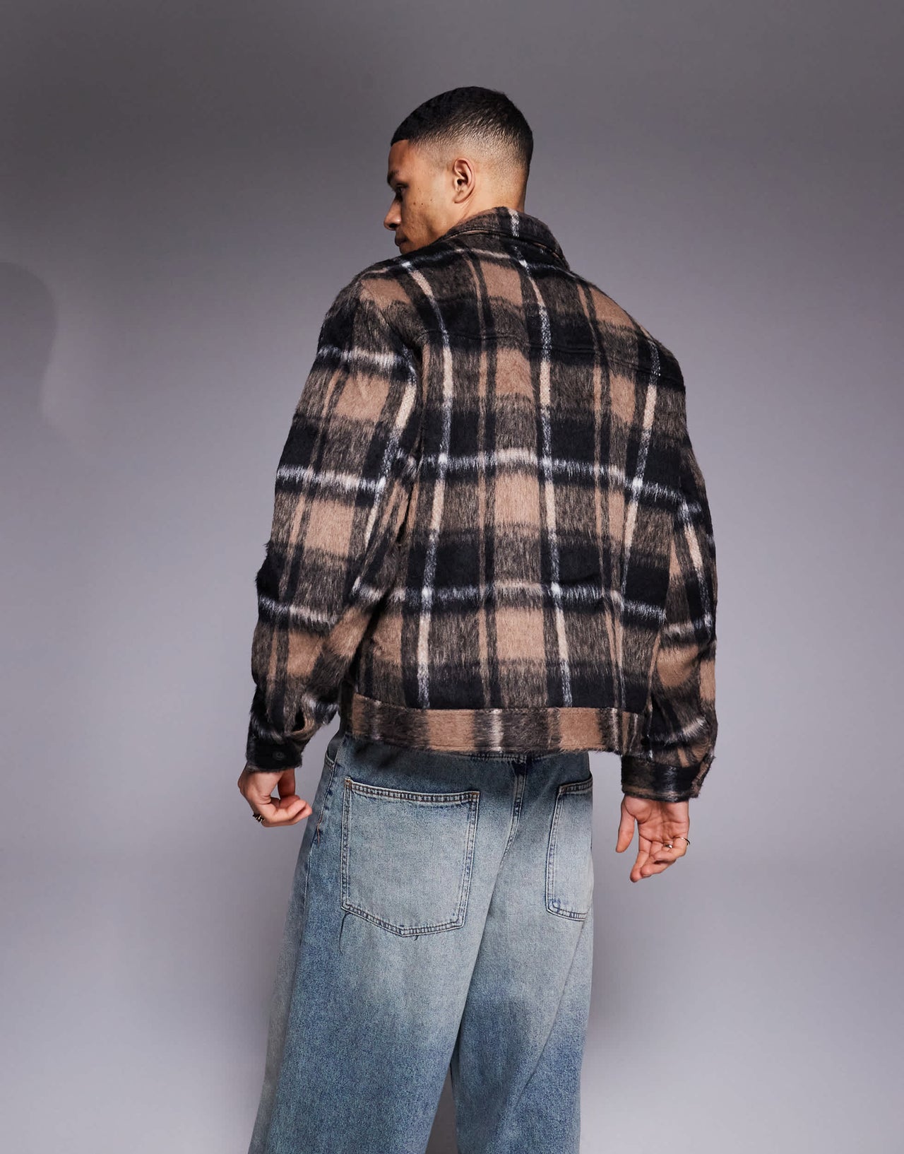 ASOS DESIGN wool look harrington jacket in black check - BLACK