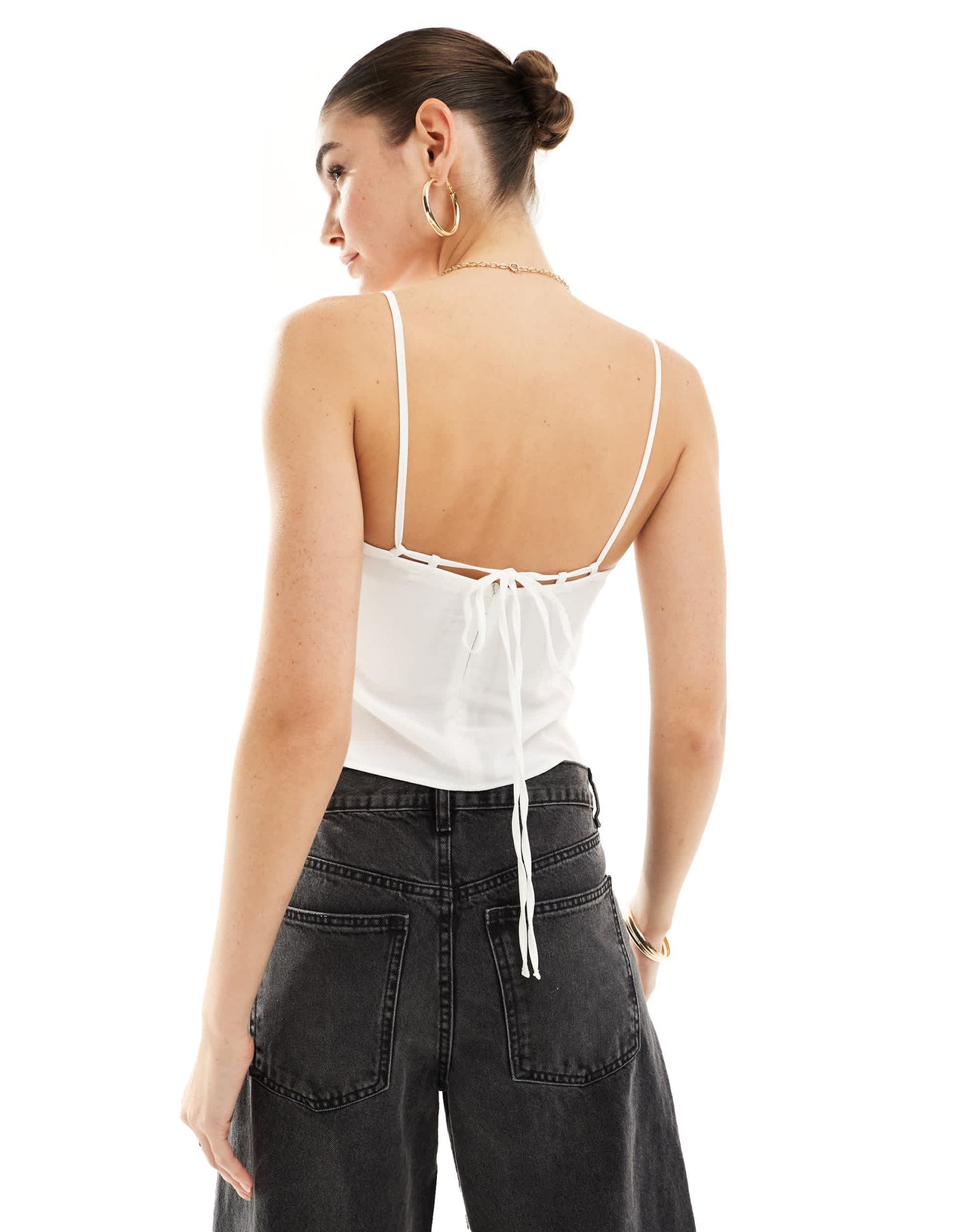 Pull&Bear strappy wrap cami top in white
