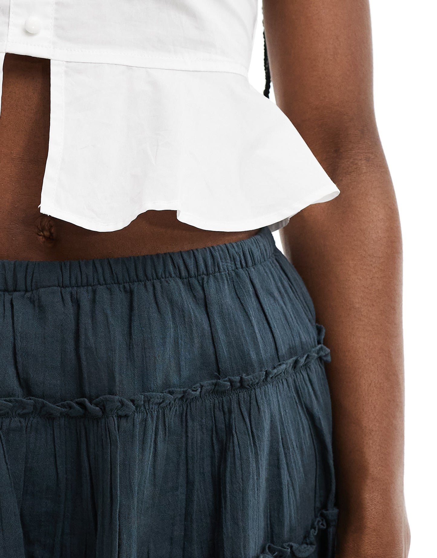 Pull&Bear tiered mini rara skirt in charcoal grey