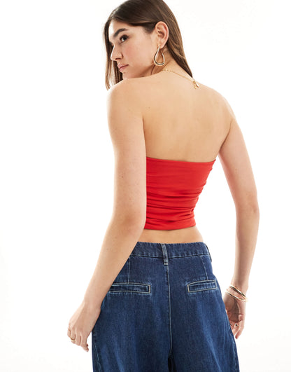 Pull&Bear ruched bandeau top in red