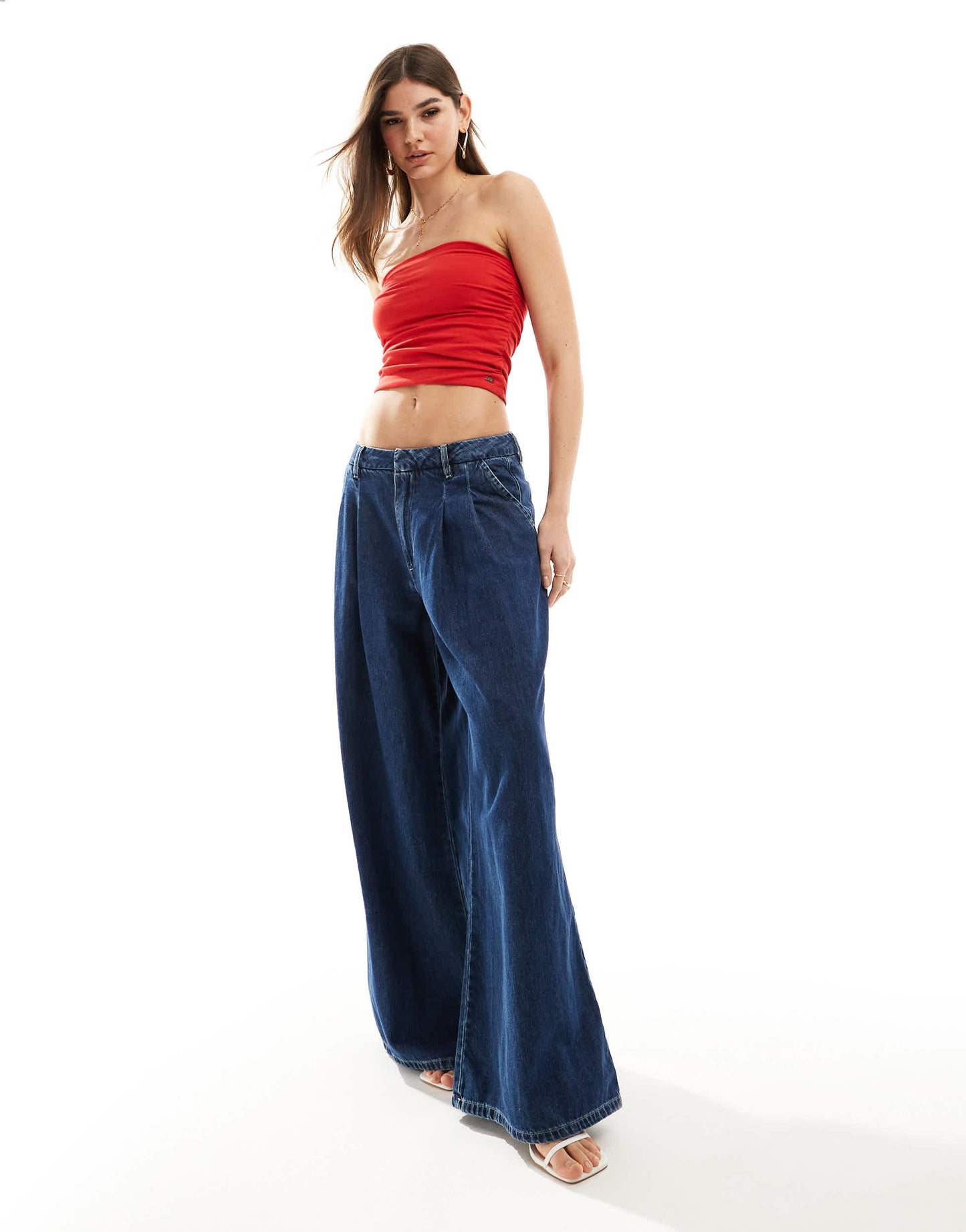 Pull&Bear ruched bandeau top in red