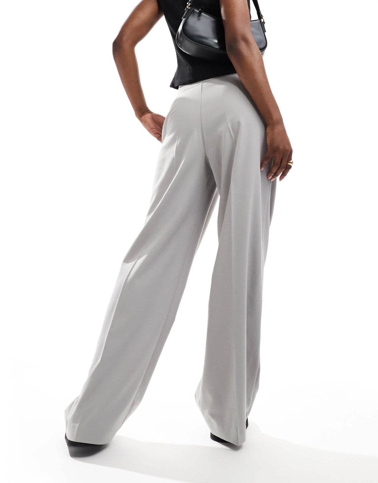 Pull&Bear wide leg double pleat tailored trouser in grey