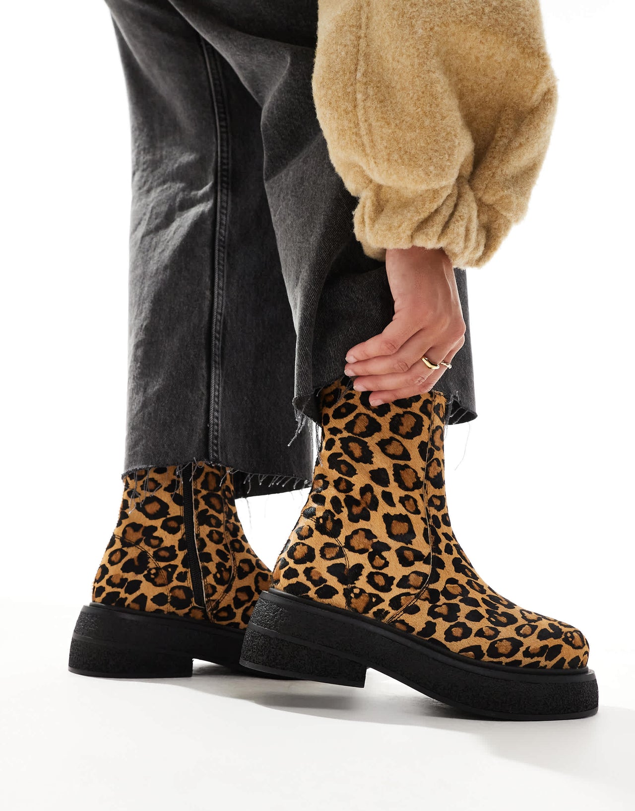 ASOS DESIGN Achieve flat leather boots in leopard