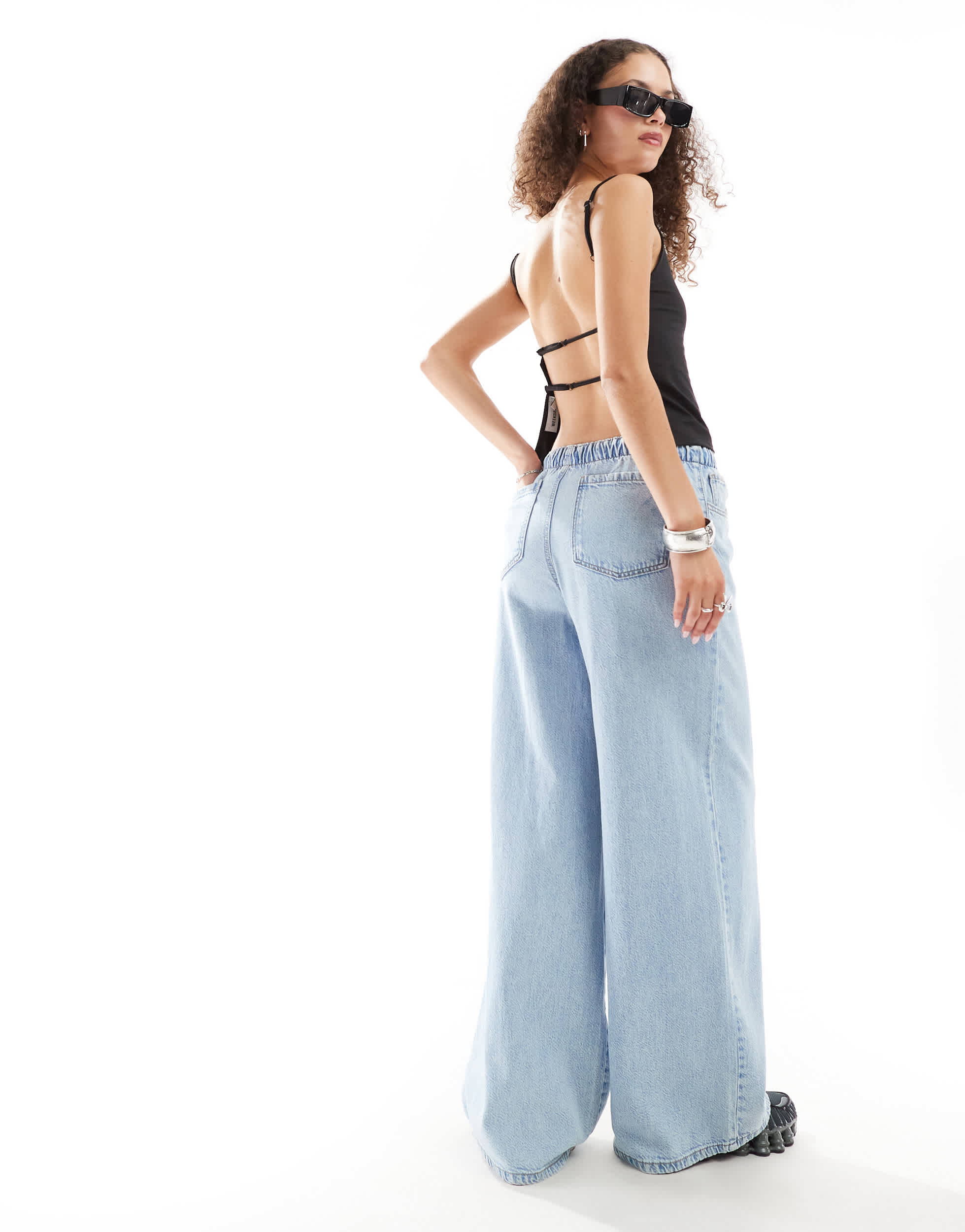 Weekday Micha cami top with open back in black