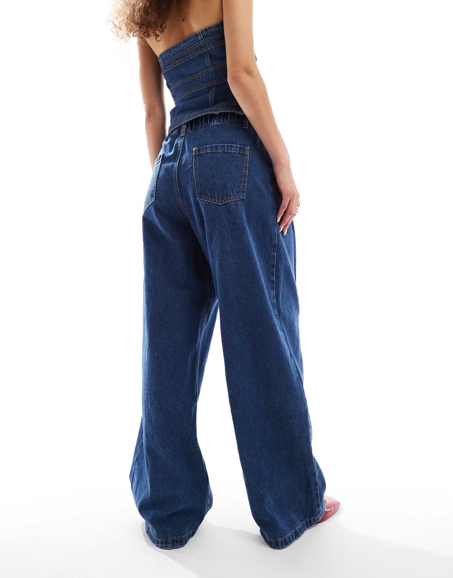 Lioness low rise tie detail baggy pleat front jeans co-ord in dark blue wash
