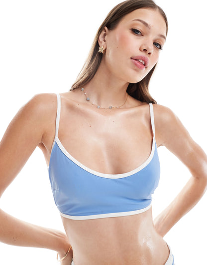 ASOS DESIGN contrast binding hidden underwire crop bikini in dusty blue