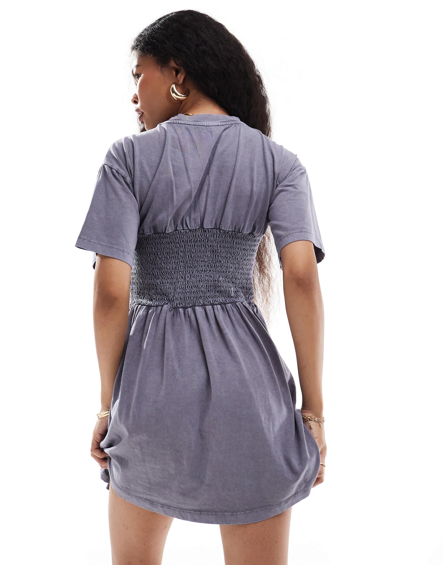 ASOS DESIGN Petite t-shirt mini dress with shirred bust in washed blue