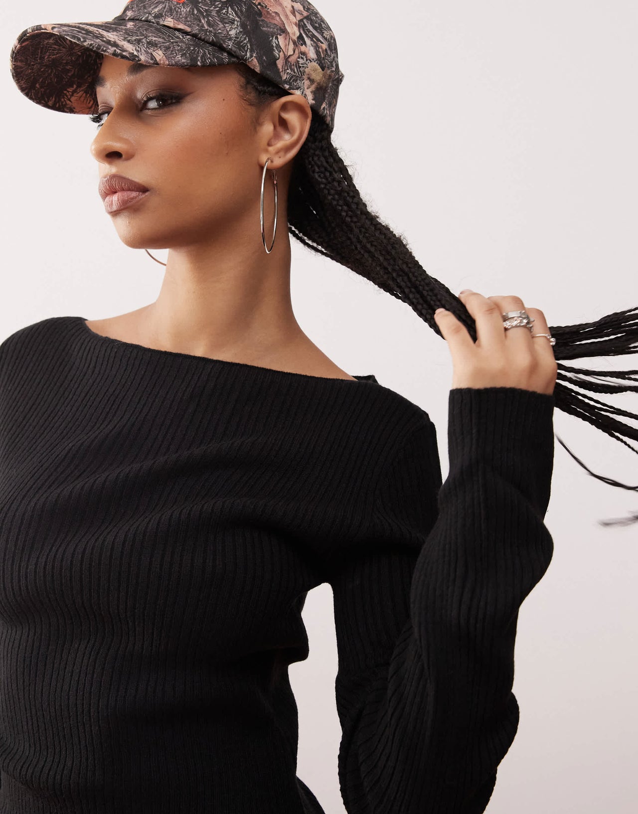 COLLUSION knitted slash neck mini dress in black