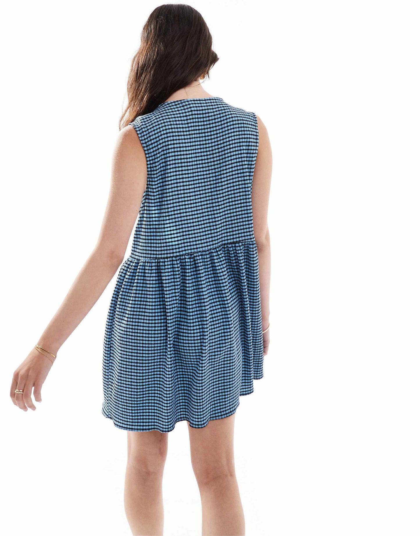 ASOS DESIGN sleeveless bow front smock mini dress in blue gingham