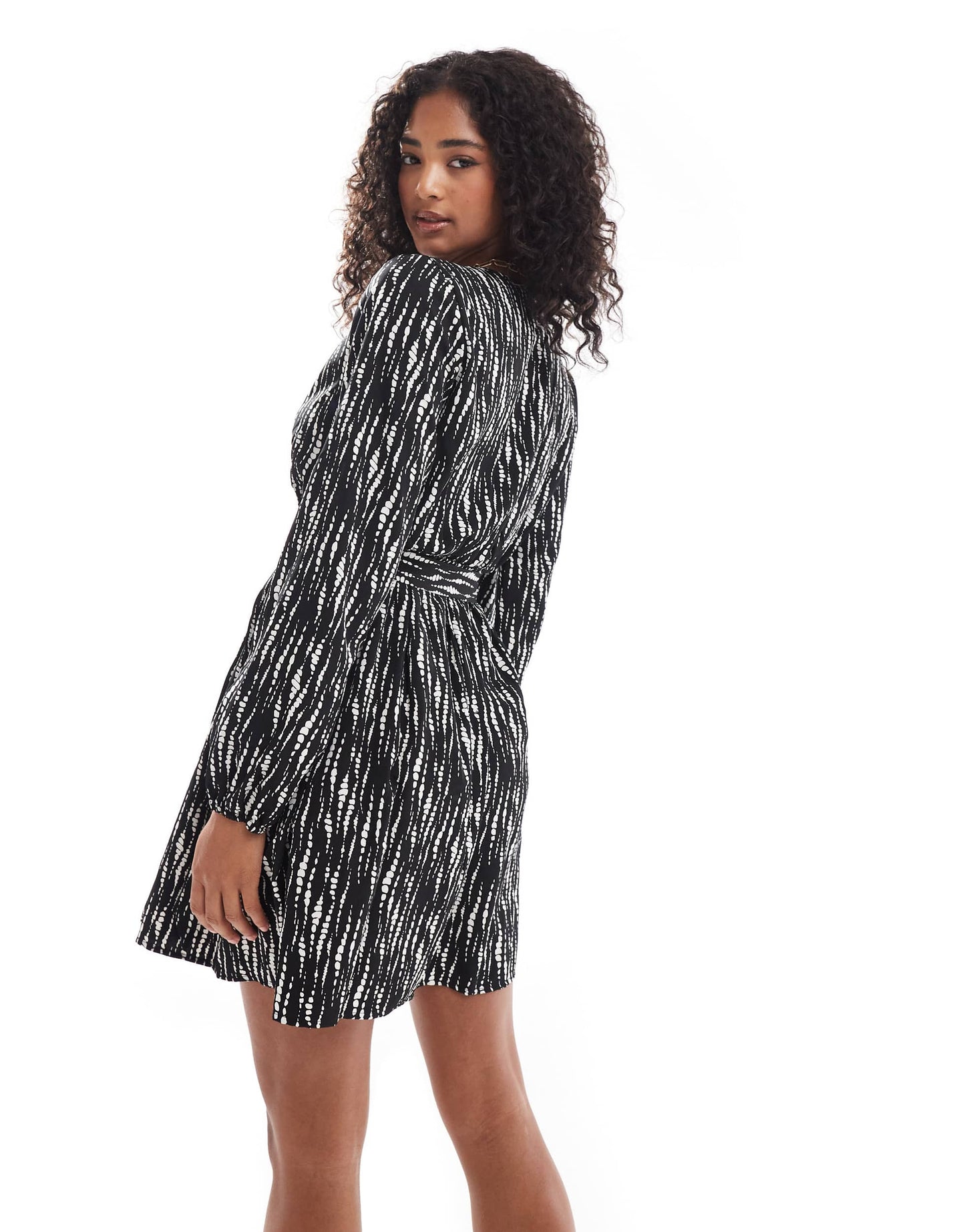 Vila wrap mini dress with tie waist in black animal print