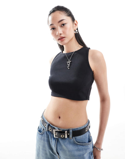 Denim Project racerback ribbed sleeveless crop top in black