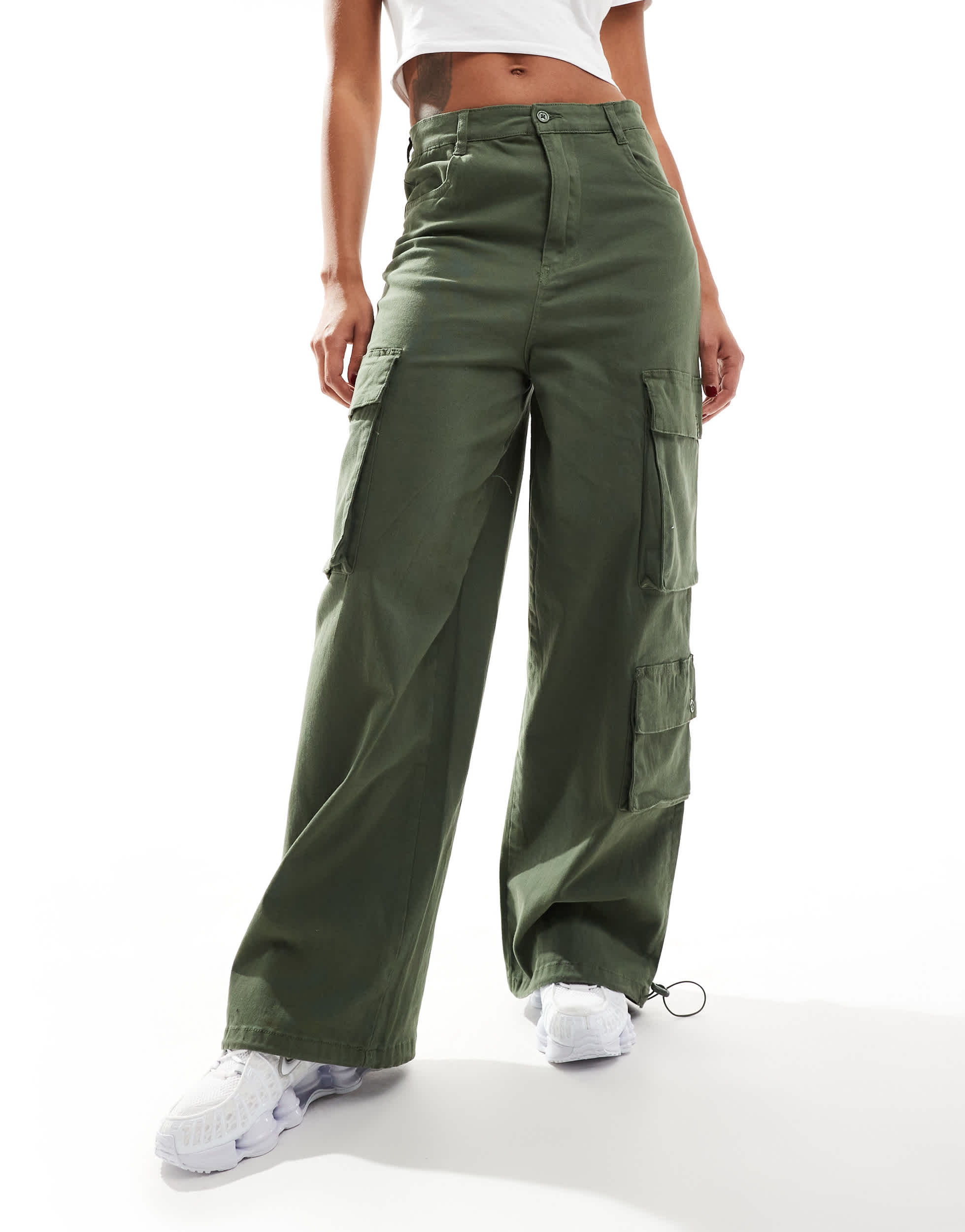 Denim Project loose fit cargo trousers in khaki