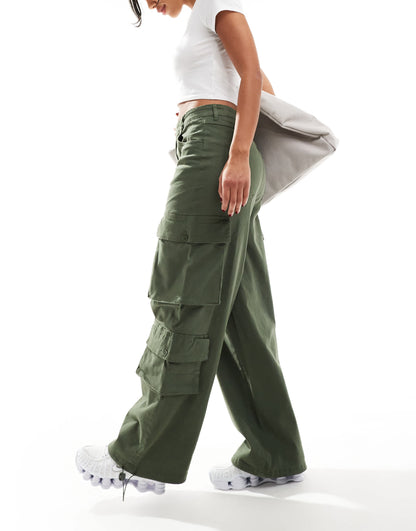 Denim Project loose fit cargo trousers in khaki