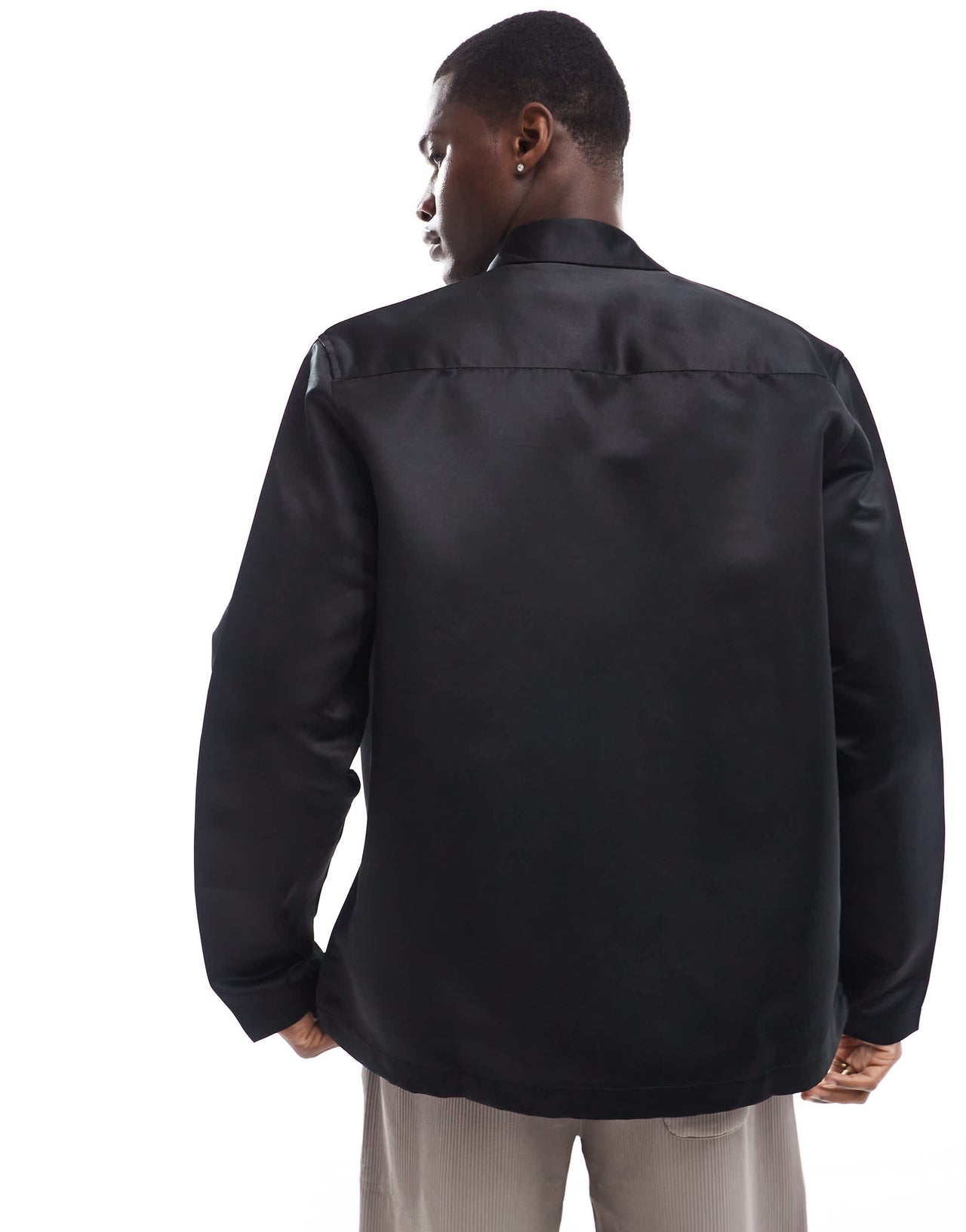 ASOS DESIGN relaxed shirt with zip in black satin