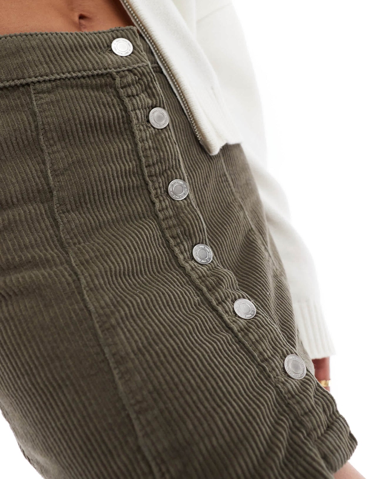 DTT cord button front mini skirt in khaki