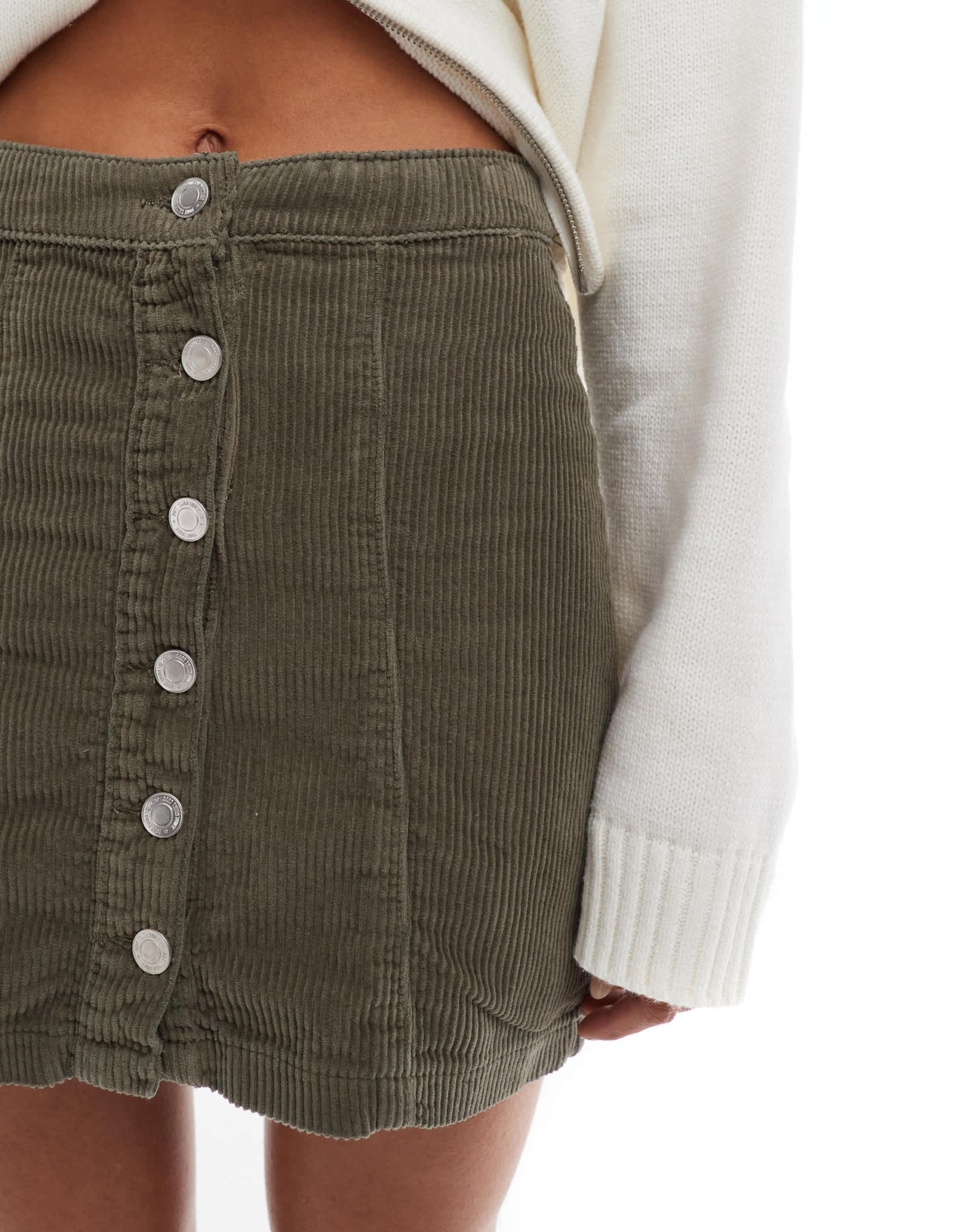 DTT cord button front mini skirt in khaki