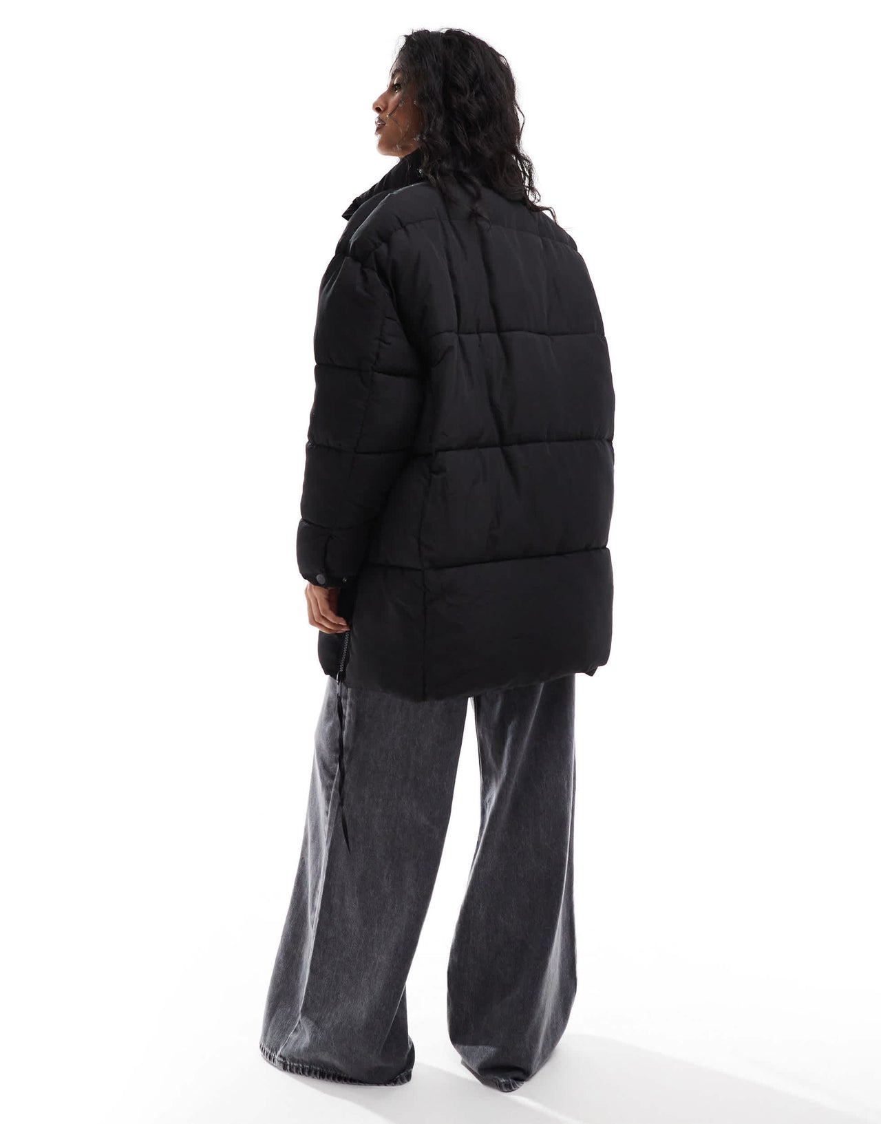 DTT longline puffer jacket in black