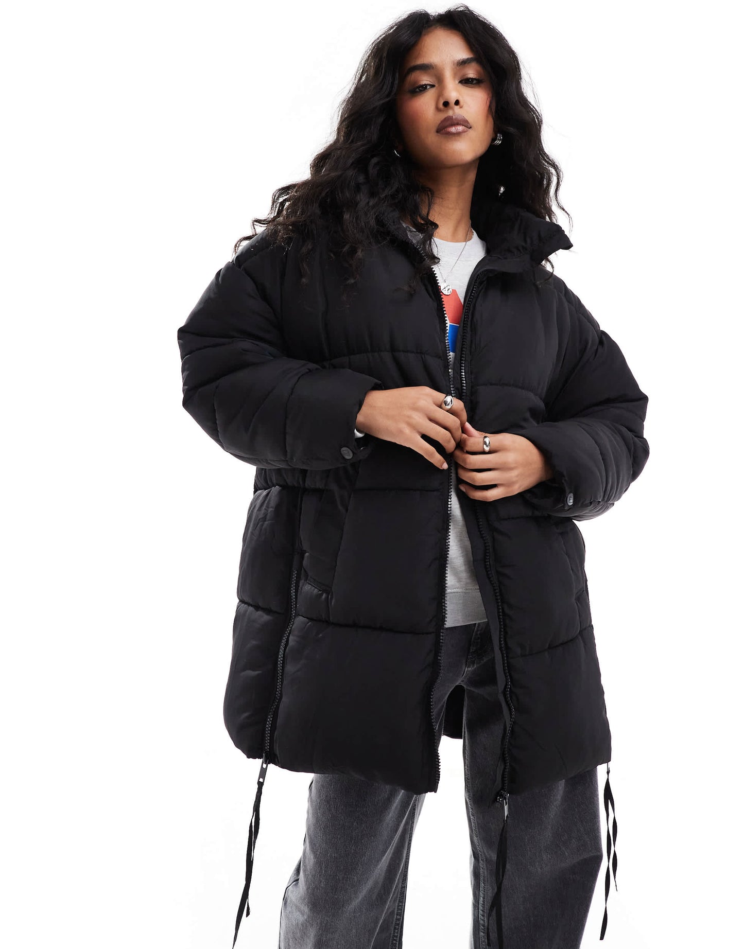 DTT longline puffer jacket in black