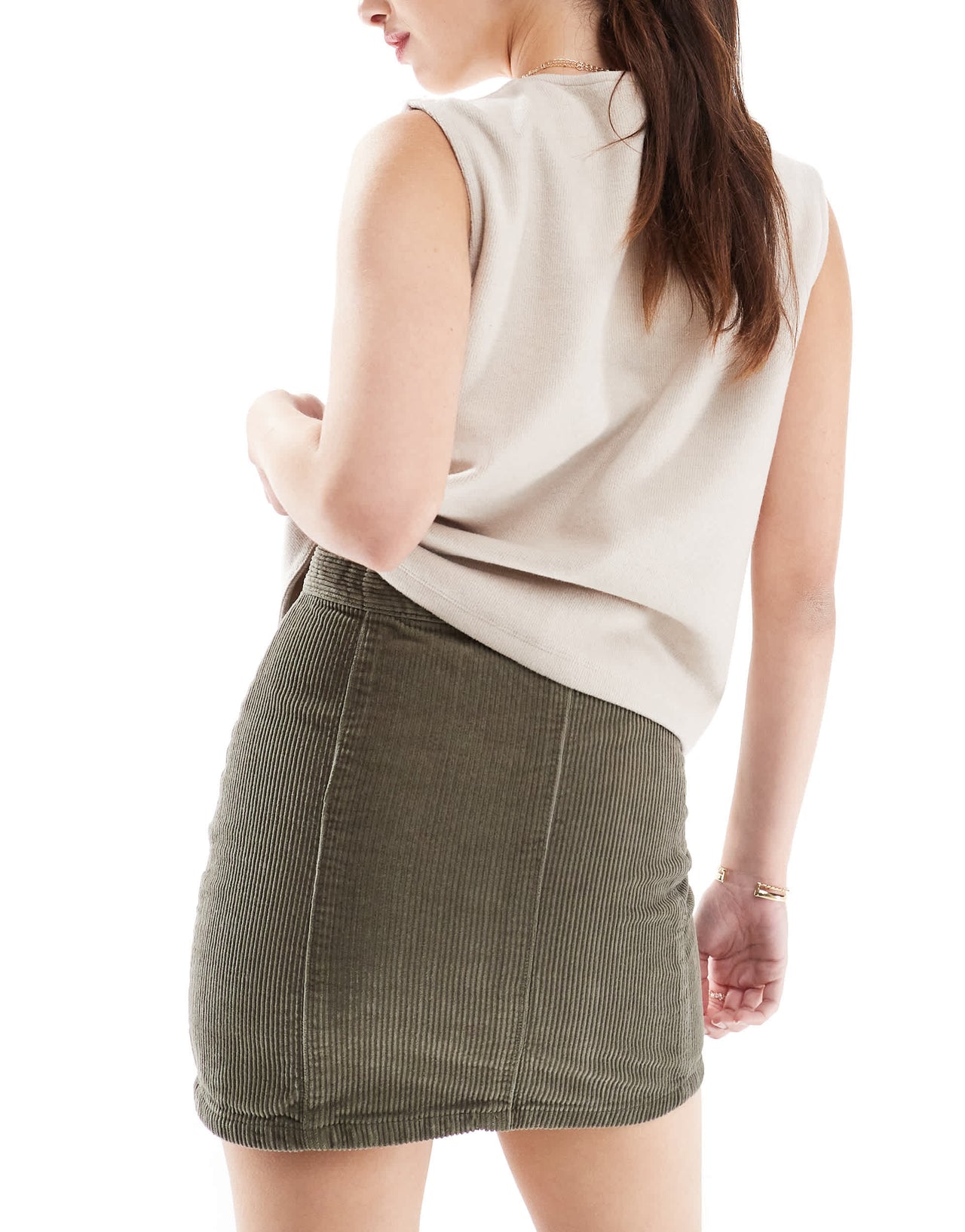 DTT cord mini skirt in khaki