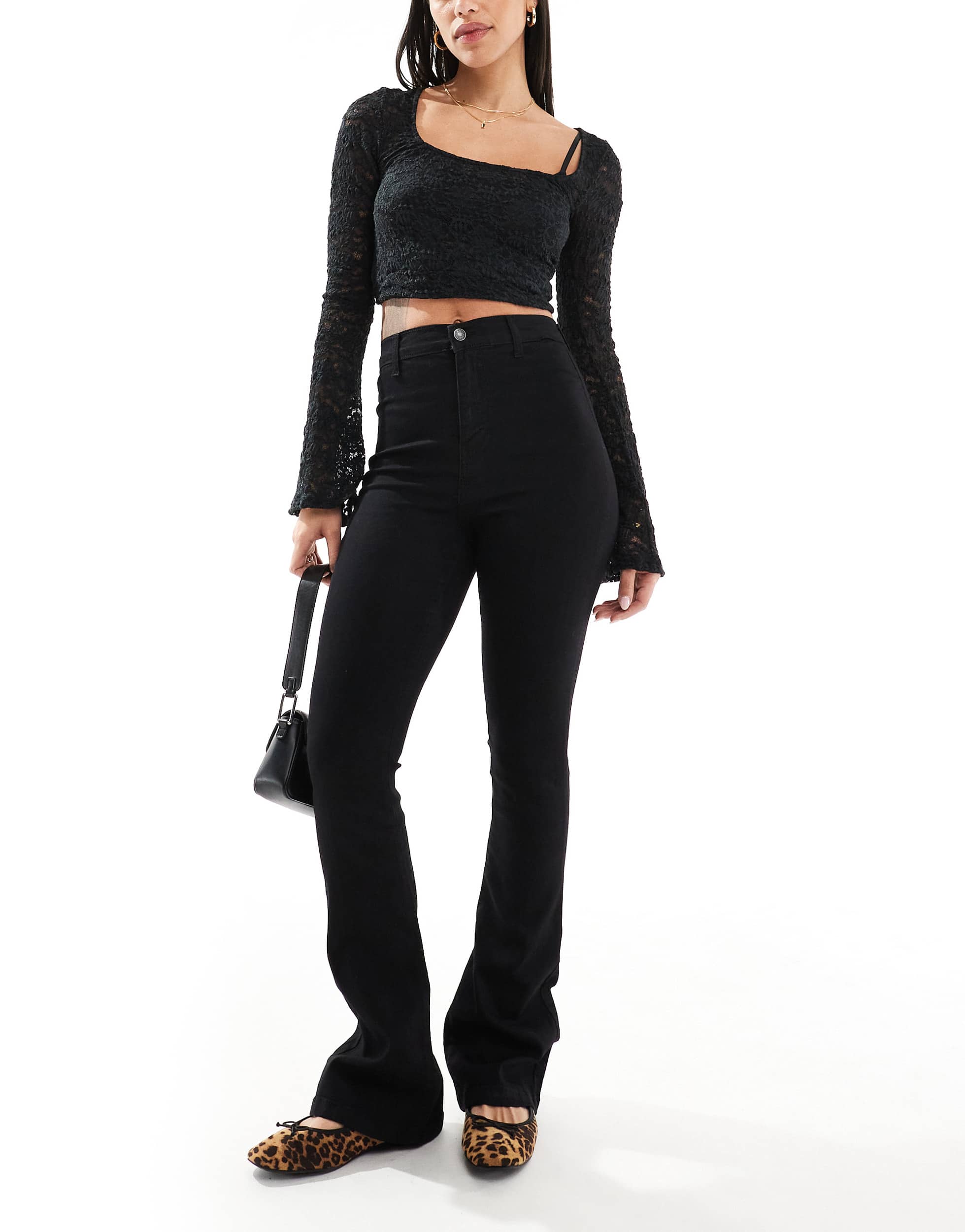 DTT Bianca high waist flared jeans in black