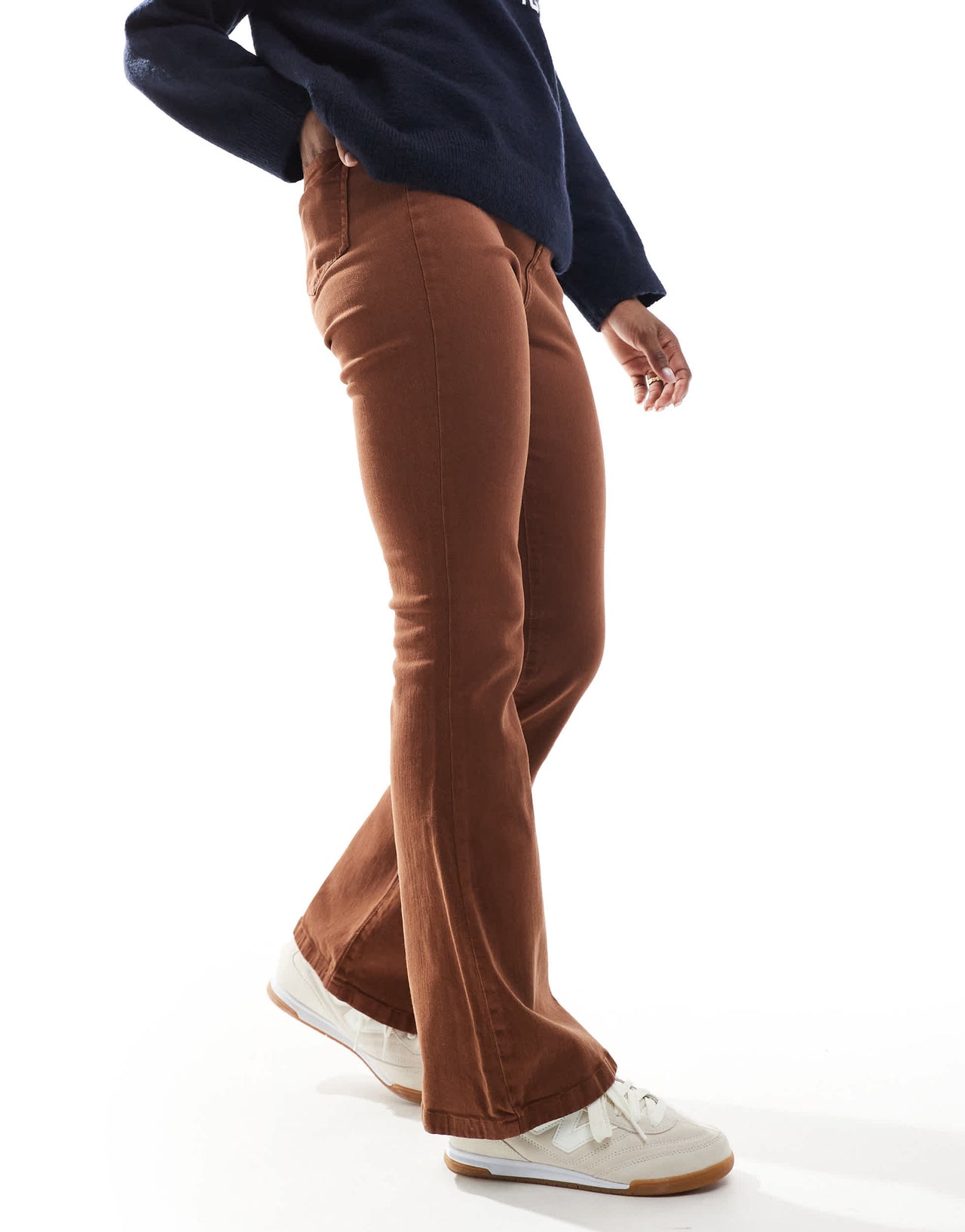 DTT Bianca high waist flared jeans in chocolate brown