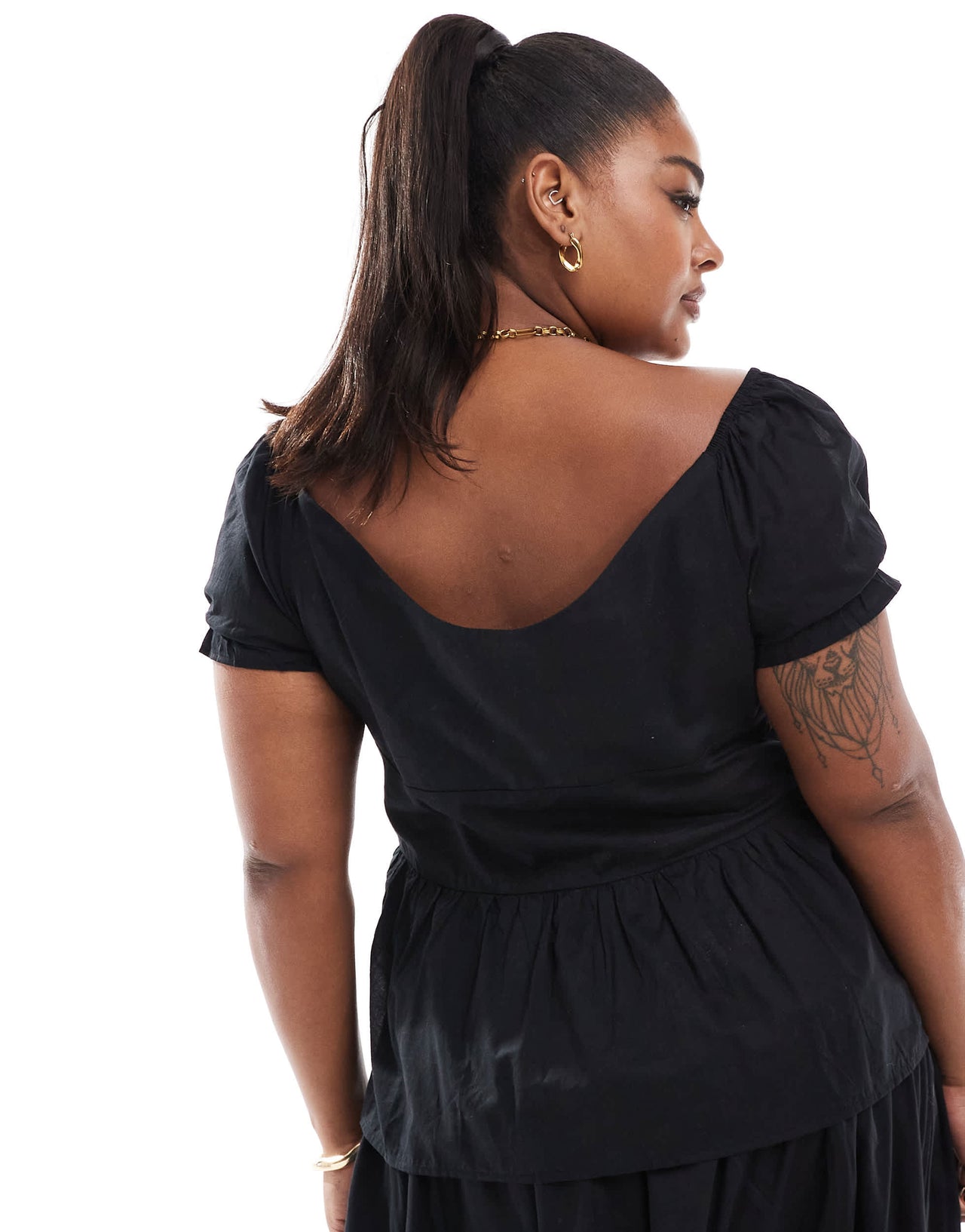 ASOS DESIGN Curve puff sleeve button down milkmaid top in black
