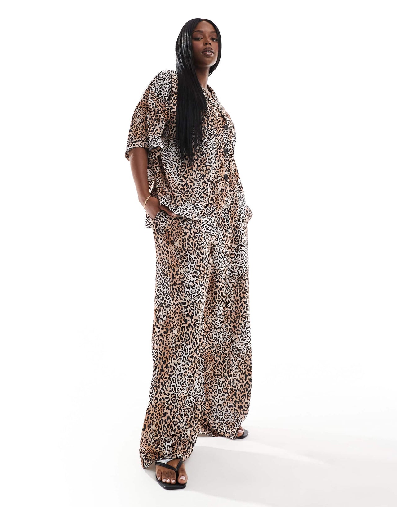ASOS DESIGN Curve wide leg trouser co-ord in animal print