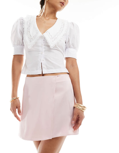 ASOS DESIGN satin wrap mini skirt in pink