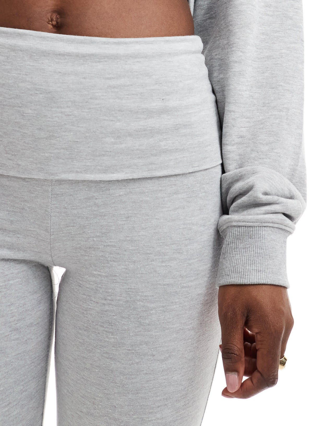 Pull&Bear fold over flared jersey trouser in light grey