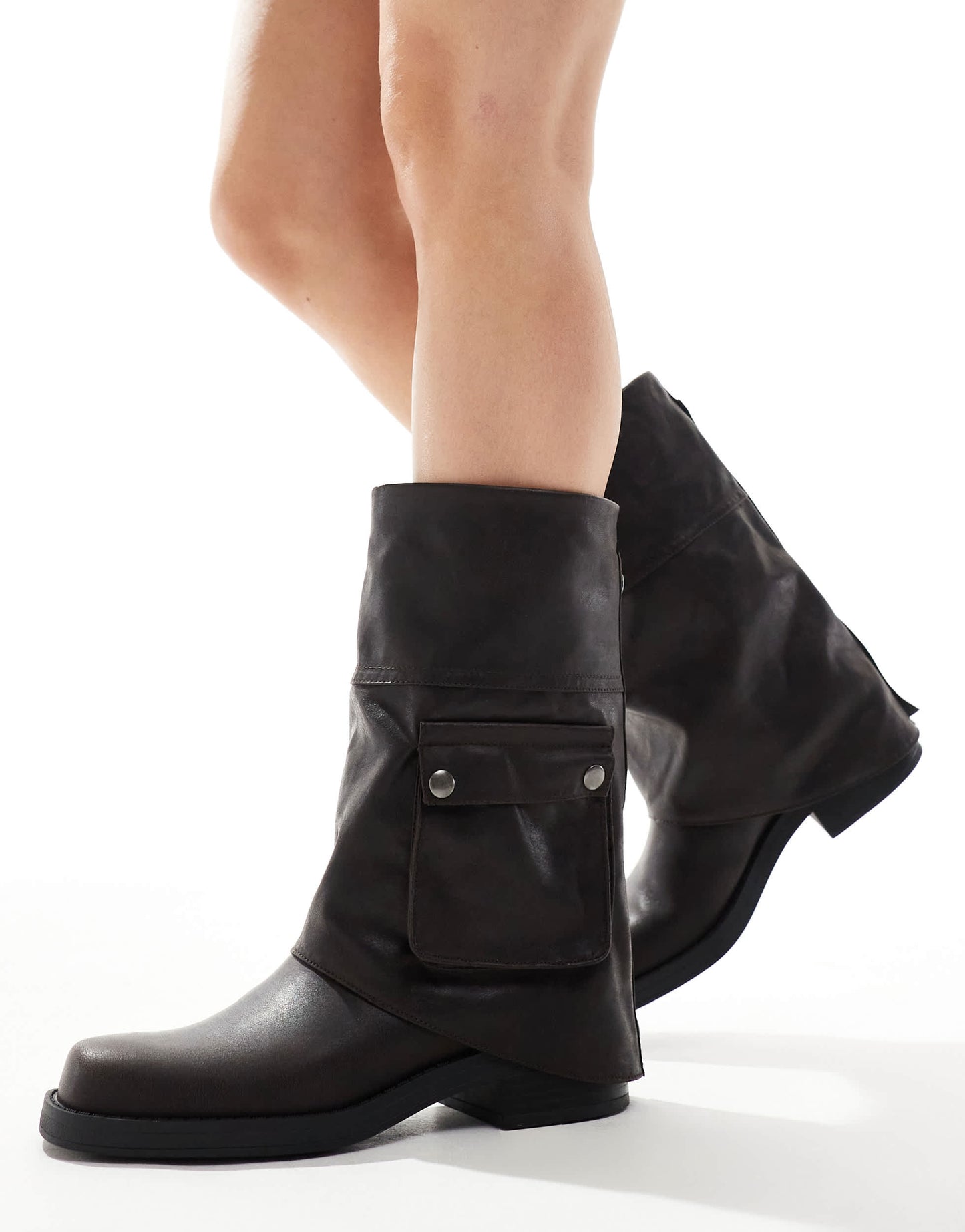 Pull&Bear mid calf boot with pocket in black