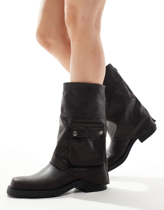 Pull&Bear mid calf boot with pocket in black