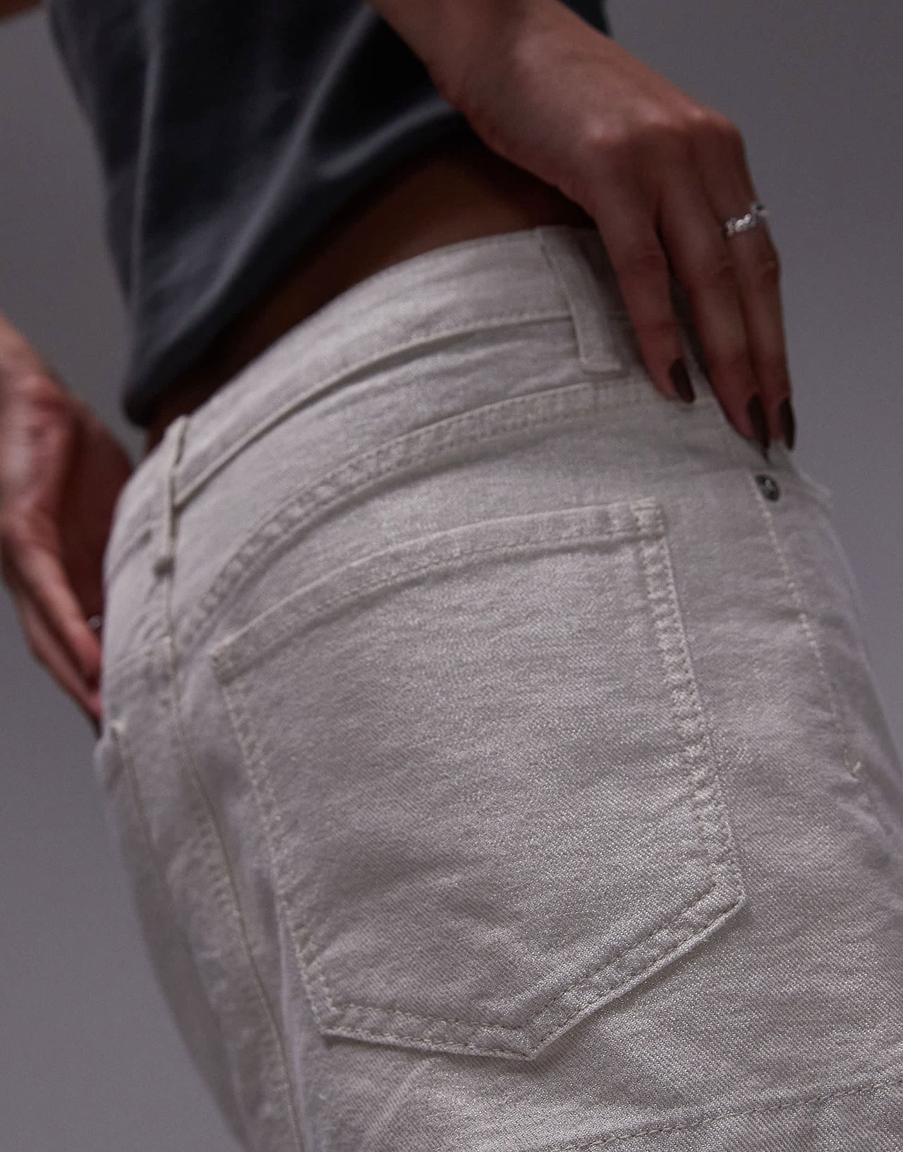 Topshop denim metallic thread micro pelmet skirt in ecru