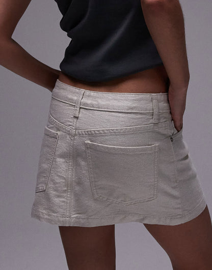 Topshop denim metallic thread micro pelmet skirt in ecru