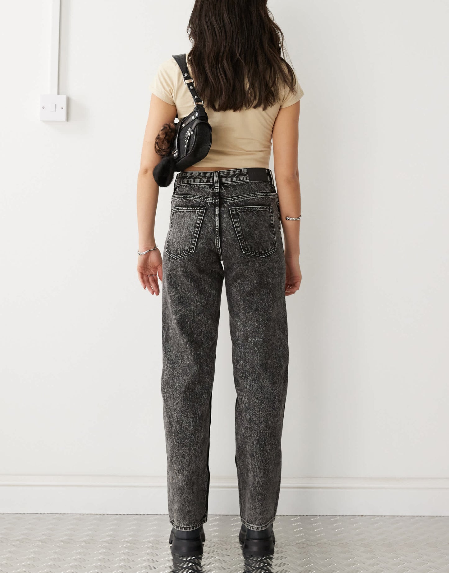 Monki Aimo mid waist straight leg jeans in acid black