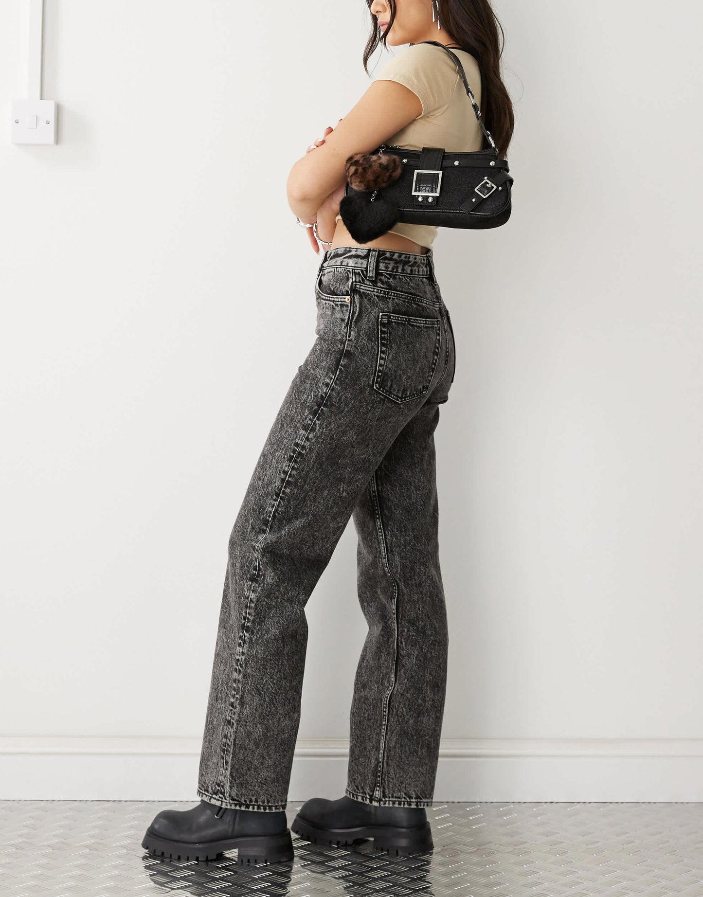 Monki Aimo mid waist straight leg jeans in acid black