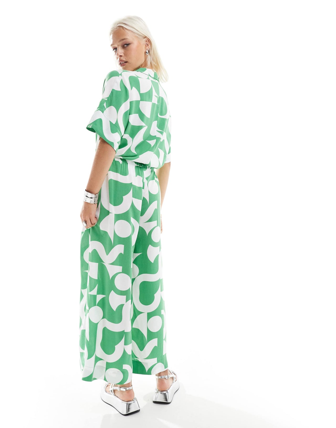 Monki jumpsuit in green graphic print