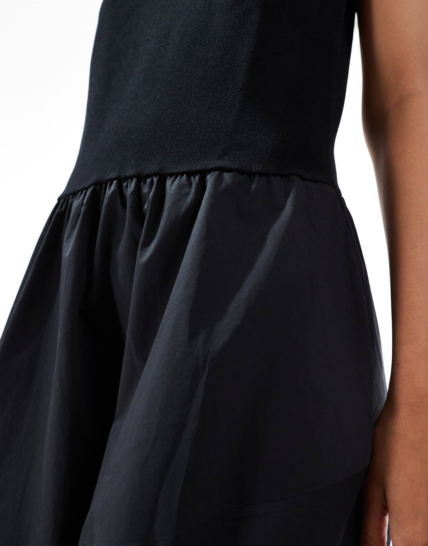 & Other Stories sleeveless contrast fabric midi dress with asymmetric hem in black
